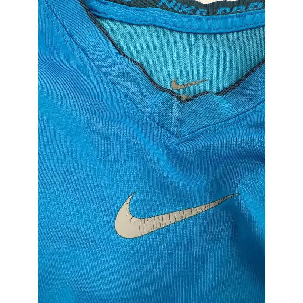 Nike Pro Turquoise‎ V Neck Short Sleeve Dry Fit Logo Athletic T Shirt Mens XL